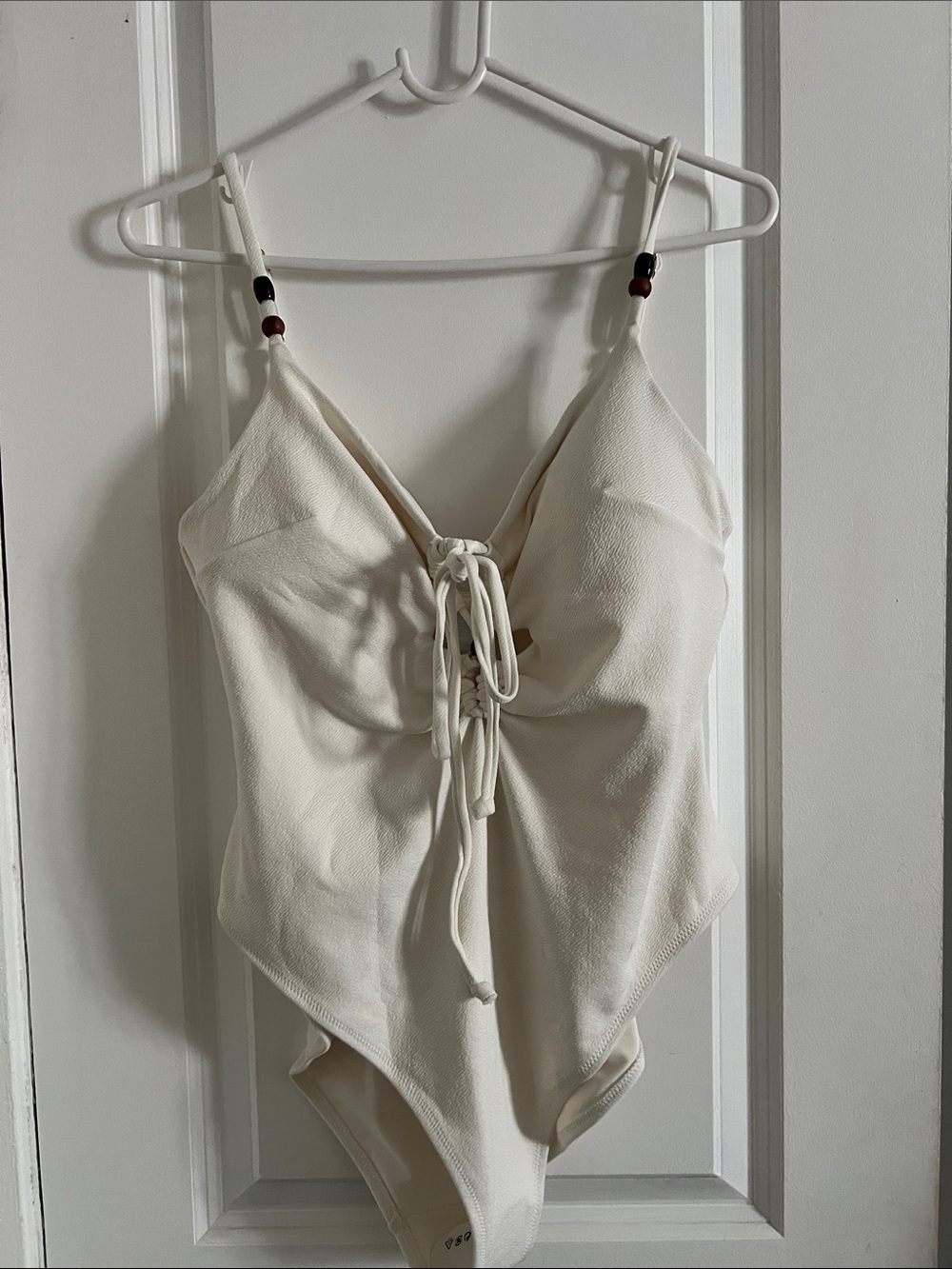 H&M Cream Lace-Up One-Piece Swimsuit